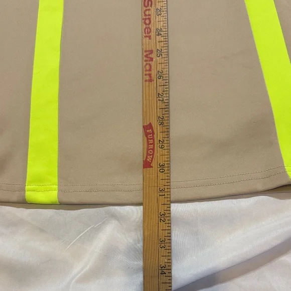 Neon Panel Bodycon Mini Dress | Tan & Lime | Sleeveless Club / Night Out Dress - Picture 7 of 10